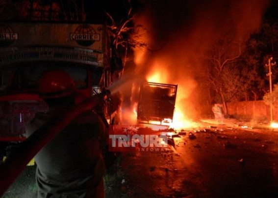 Truck burnt into ashes after massive fire broke out on Tuesday early morning 